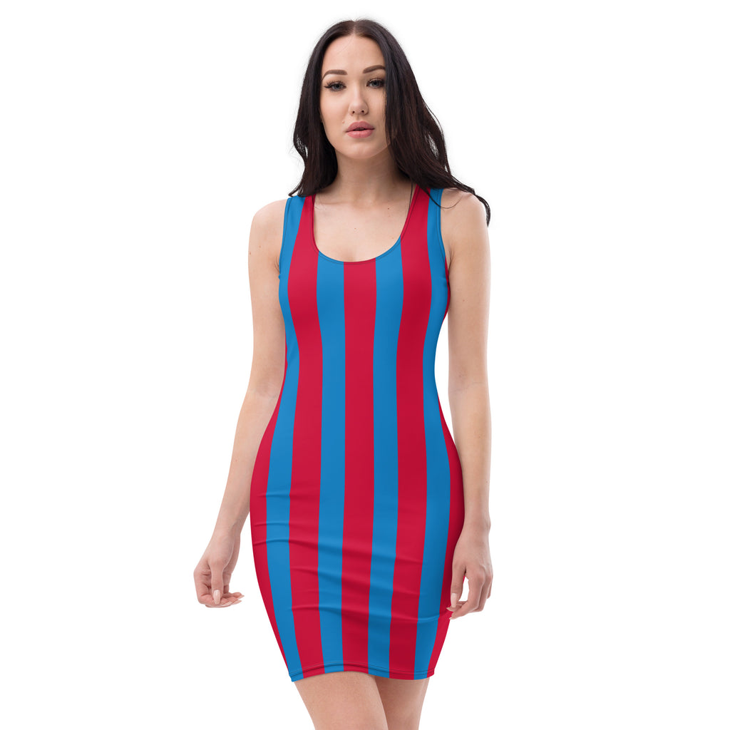 Crimson & Navy Blue Stripe Dress